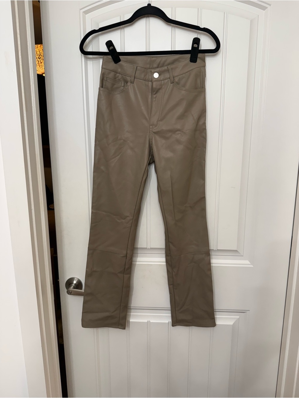 H&M Faux Leather Flare Pants - Taupe